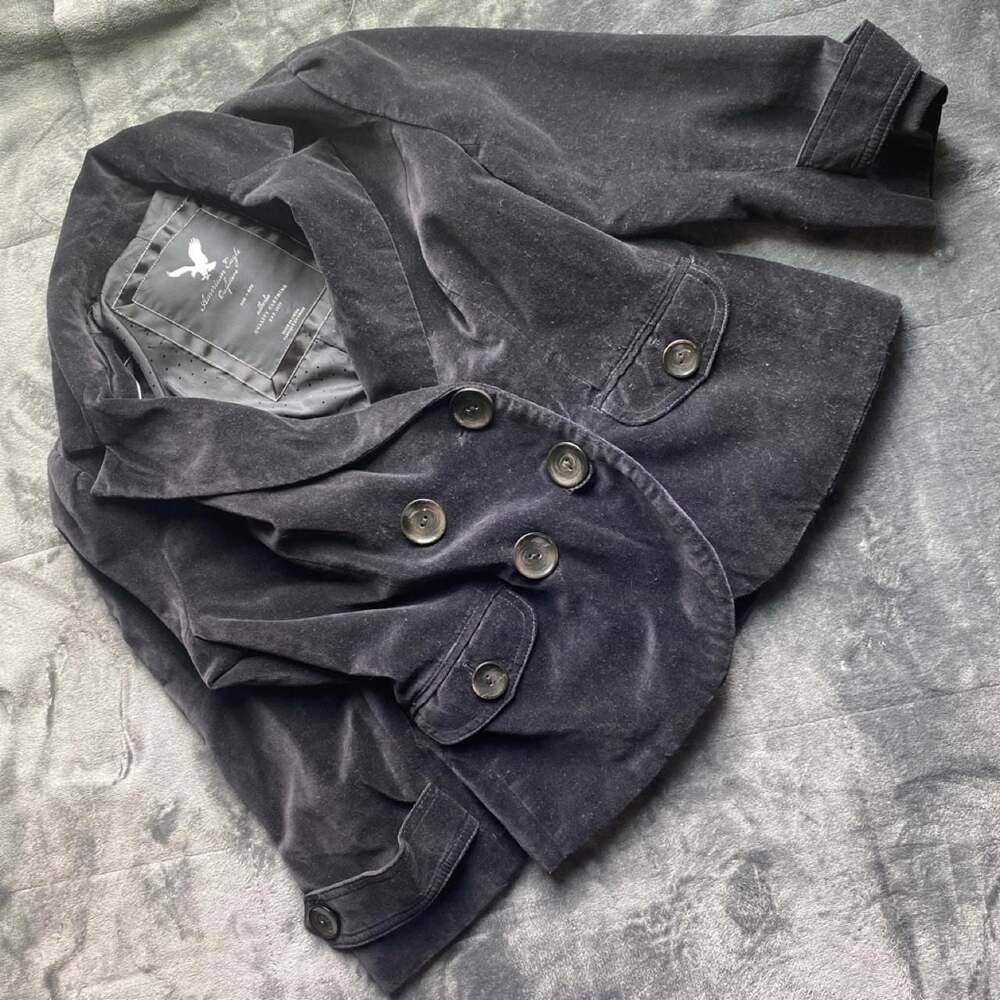 American Eagle Outfitters Velvet Pea Coat Black Double Breasted